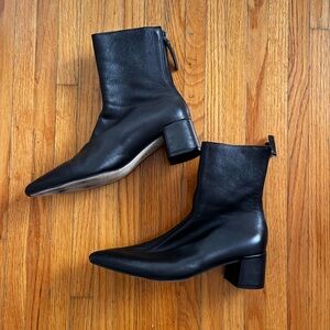 All Black Sleek Black Leather Ankle Booties